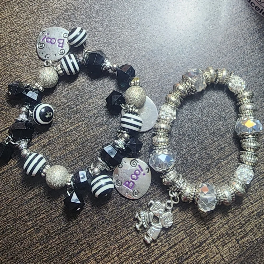 Black and Silver Beaded‎ Bracelets Set